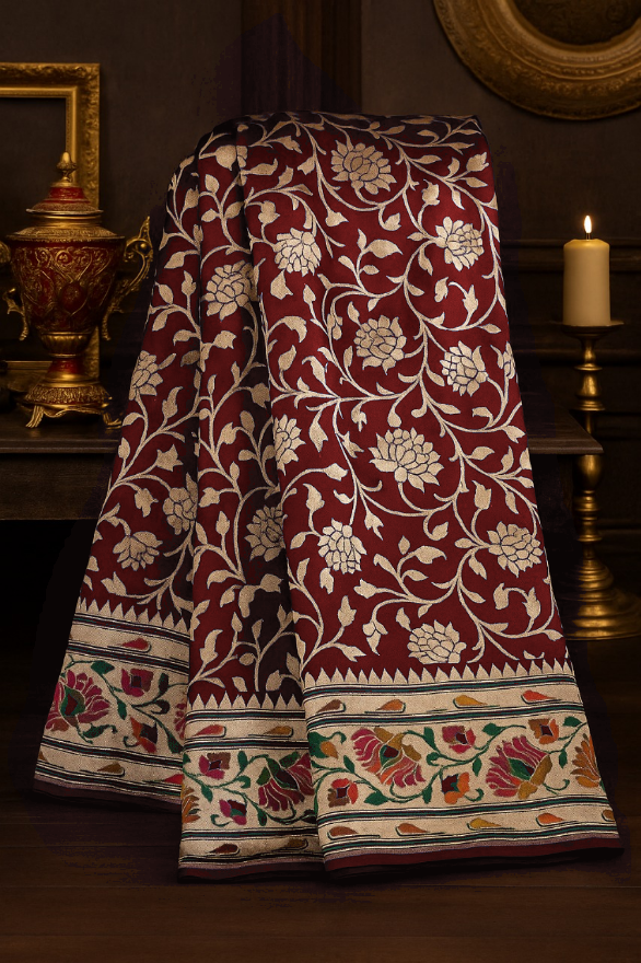 AI Recolored Royal Blue Banarasi Saree